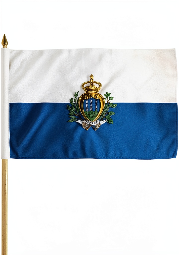 Installing San Marino Wooden Stick Flag Outdoor Decor Super Polyester on a wooden desk