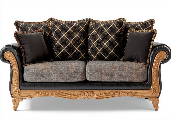 Roundhill Furniture Loveseat Ebony Faux Leather Classic-2