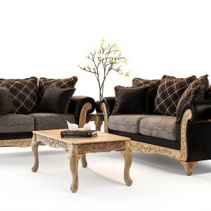 Roundhill Furniture Sofa Loveseat Set Gray Fabric Tables-0