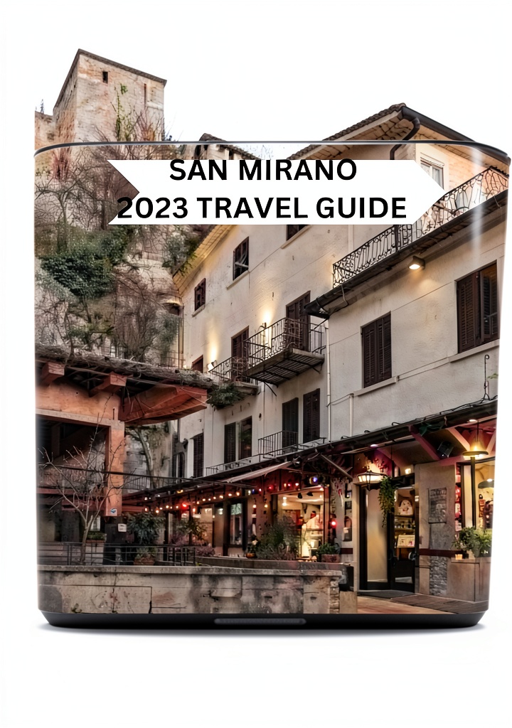 'English travel guide ebook open on a tablet showing San Marino map'