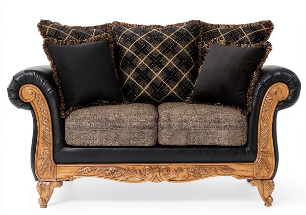 Roundhill Furniture Loveseat Ebony Faux Leather Classic-3