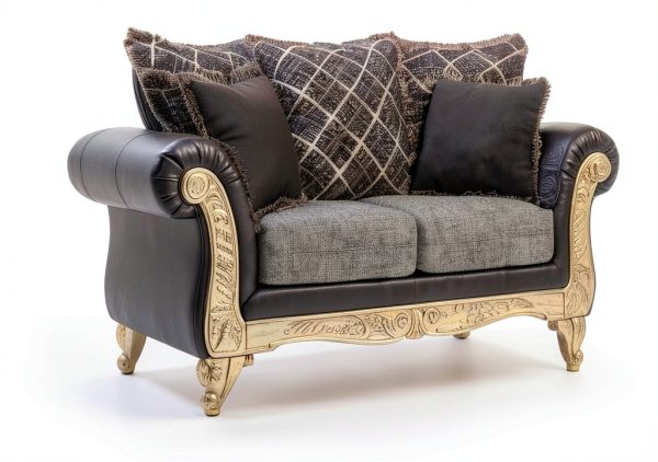 Roundhill Furniture Loveseat Ebony Faux Leather Classic-1