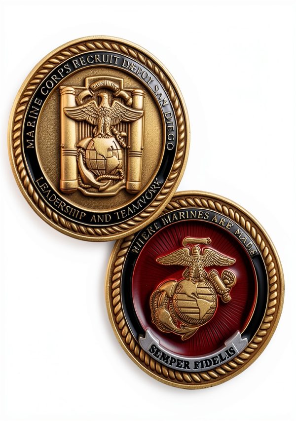 U.S. Marine Corps Challenge Coin Bronze Antique Enamel-0