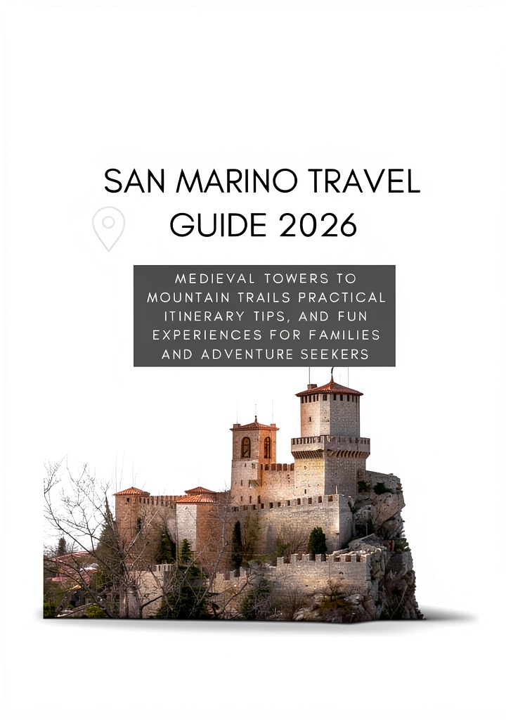 Traveler consulting the San Marino guide on a train