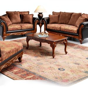 Roundhill Loveseat Two Tone Fabric Sofa Set-0