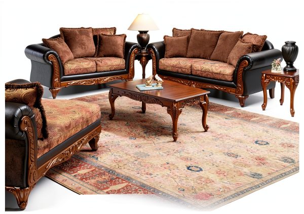 Roundhill Loveseat Two Tone Fabric Sofa Set-0