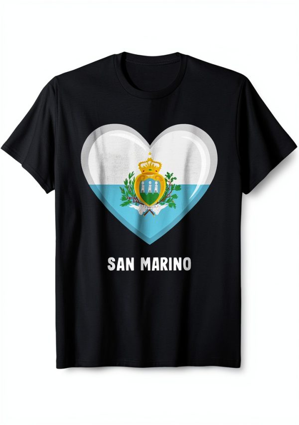 San Marino Heart Flag T-Shirt by San Marino Flag – Lightweight Fit-0